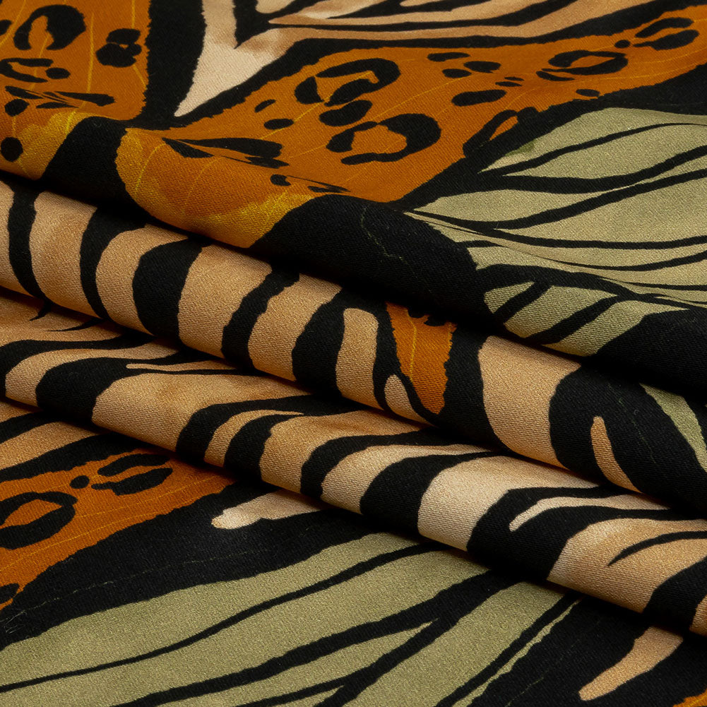 Stretch Cotton Sateen - Beige and Black Wings and Tiger Stripes - Wild Wonders Print - Mood Exclusive Rockland Collection