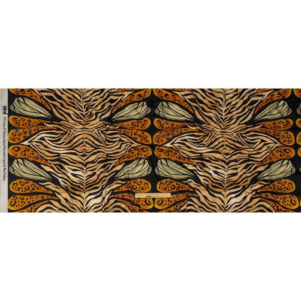 Stretch Cotton Sateen - Beige and Black Wings and Tiger Stripes - Wild Wonders Print - Mood Exclusive Rockland Collection