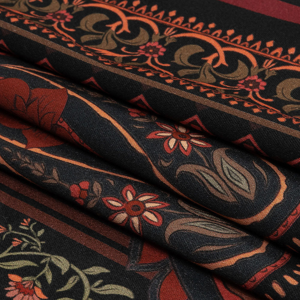 Stretch Cotton Sateen - Black and Red Paisley - Kaleidoscope Dreams Print - Mood Exclusive Rockland Collection