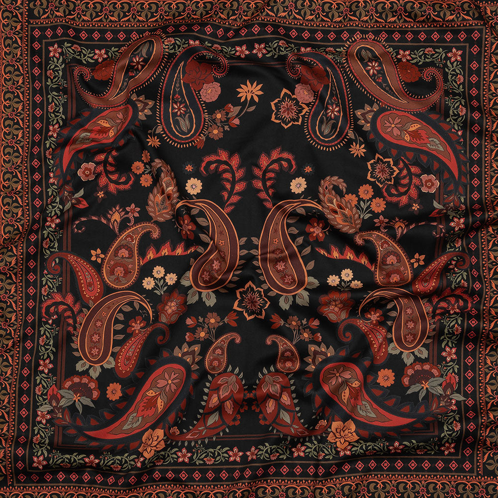 Stretch Cotton Sateen - Black and Red Paisley - Kaleidoscope Dreams Print - Mood Exclusive Rockland Collection