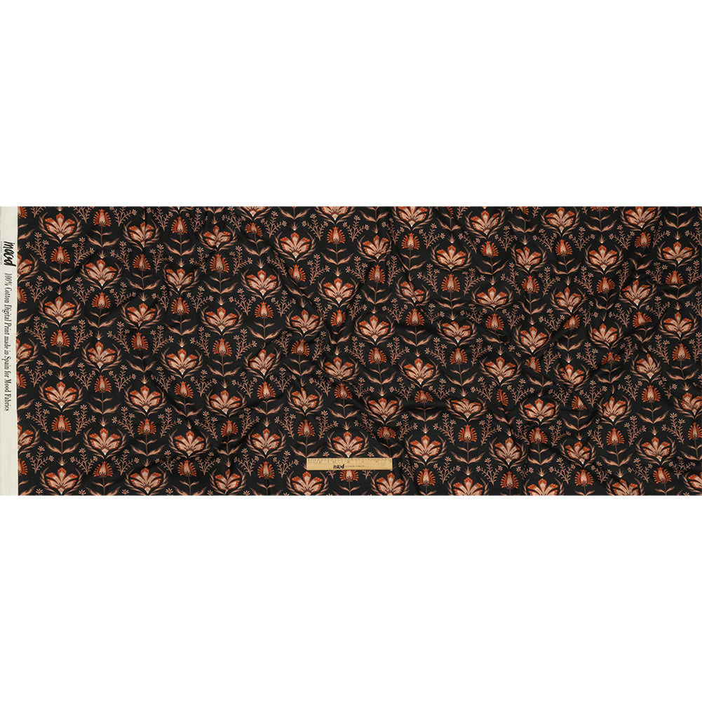 Cotton Voile - Black and Orange Floral - Watching the Fire Print - Mood Exclusive Rockland Collection