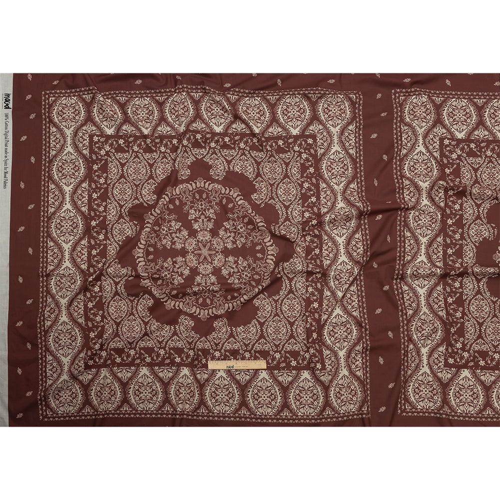 Cotton Voile Panel - Beige and Burgundy Paisley - Impressions in Time Print - Mood Exclusive Rockland Collection