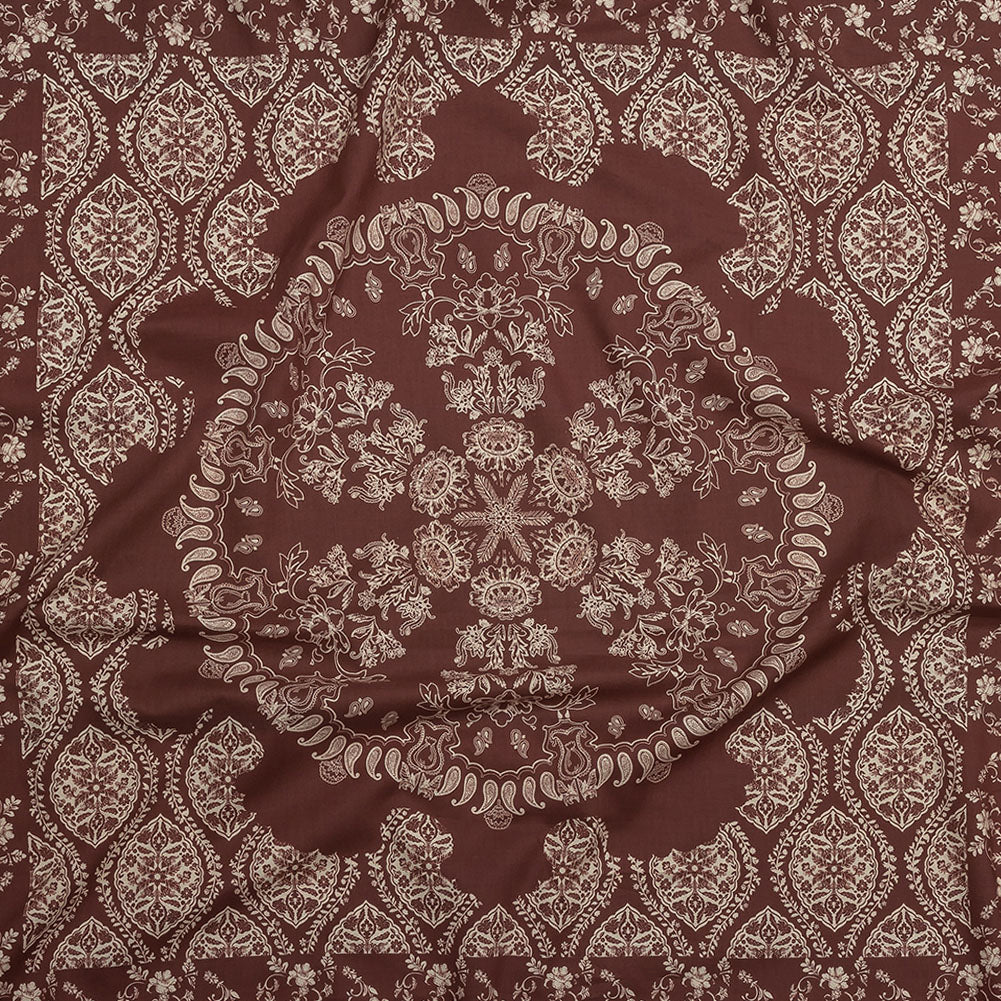Cotton Voile Panel - Beige and Burgundy Paisley - Impressions in Time Print - Mood Exclusive Rockland Collection