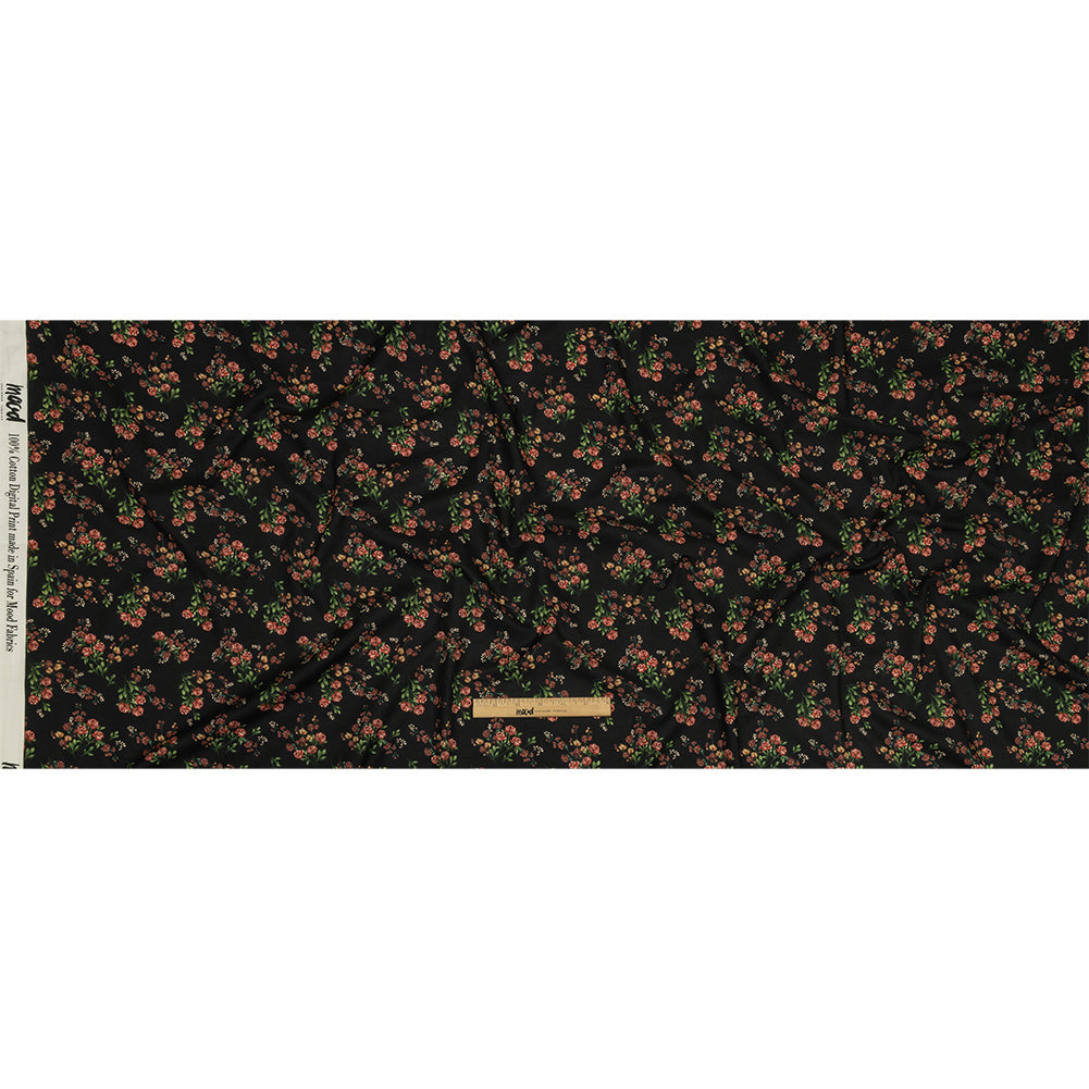 Cotton Voile - Black and Pink Floral - Mason Jar Bouquet Print - Mood Exclusive Rockland Collection