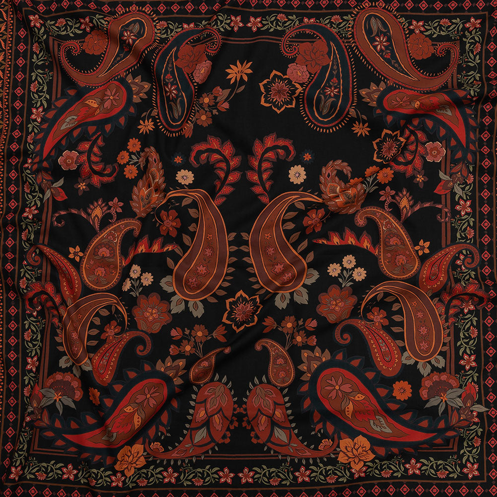 Cotton Voile Panel - Black and Red Paisley - Kaleidoscope Dreams Print - Mood Exclusive Rockland Collection