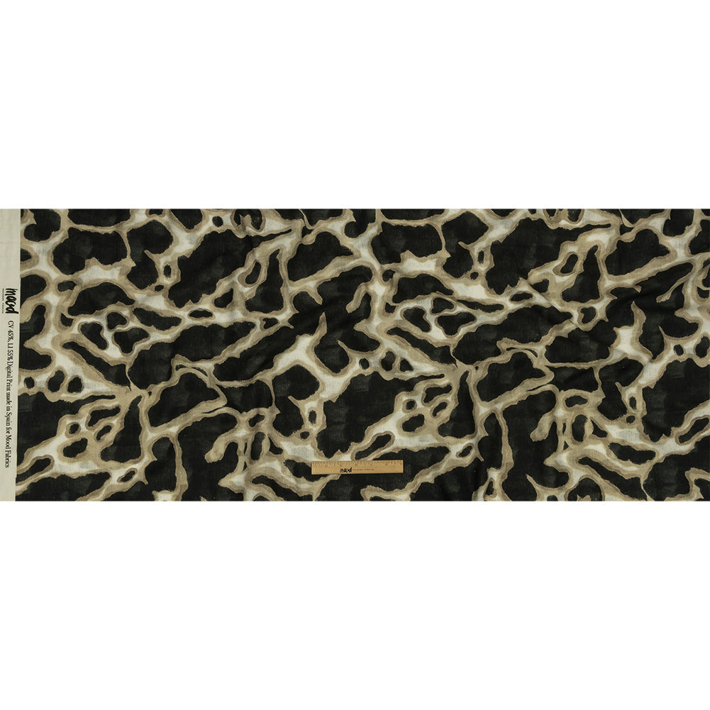 Linen and Rayon Woven - Black and Beige Abstract Spots - Fragments of Memory Print - Mood Exclusive Rockland Collection