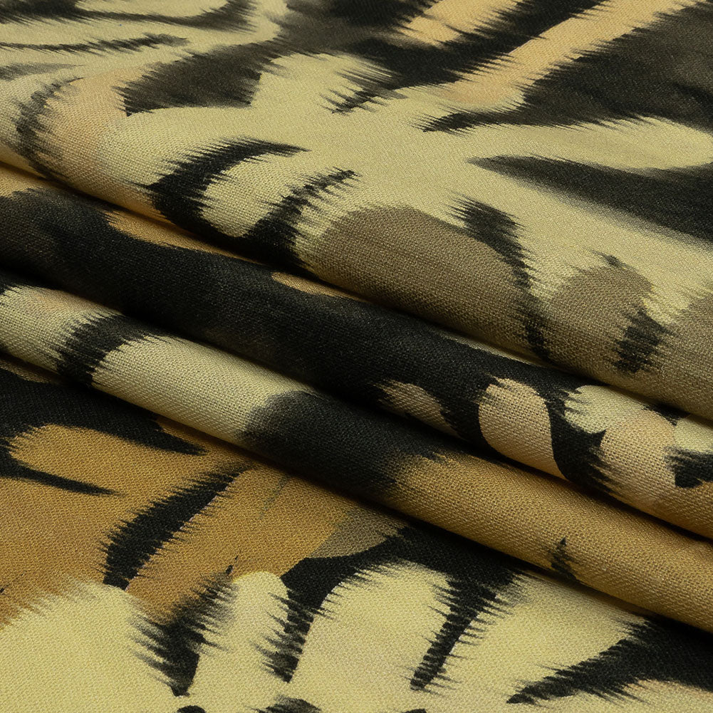 Linen and Rayon Woven - Black and Beige Ikat Leaves - Things We Leave Behind Print - Mood Exclusive Rockland Collection