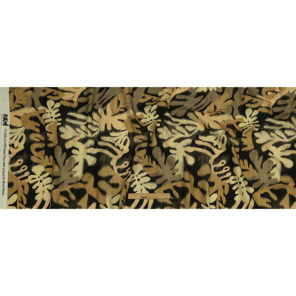 Linen and Rayon Woven - Black and Beige Ikat Leaves - Things We Leave Behind Print - Mood Exclusive Rockland Collection