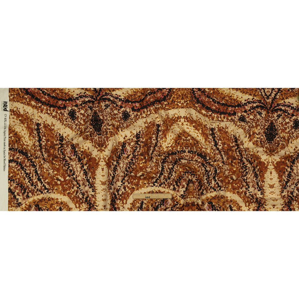 Linen and Rayon Woven - Beige and Orange Abstract - Summit Sketches Print - Mood Exclusive Rockland Collection