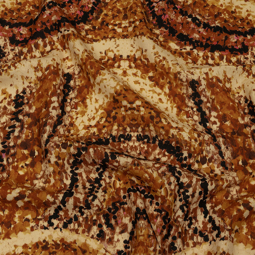 Linen and Rayon Woven - Beige and Orange Abstract - Summit Sketches Print - Mood Exclusive Rockland Collection