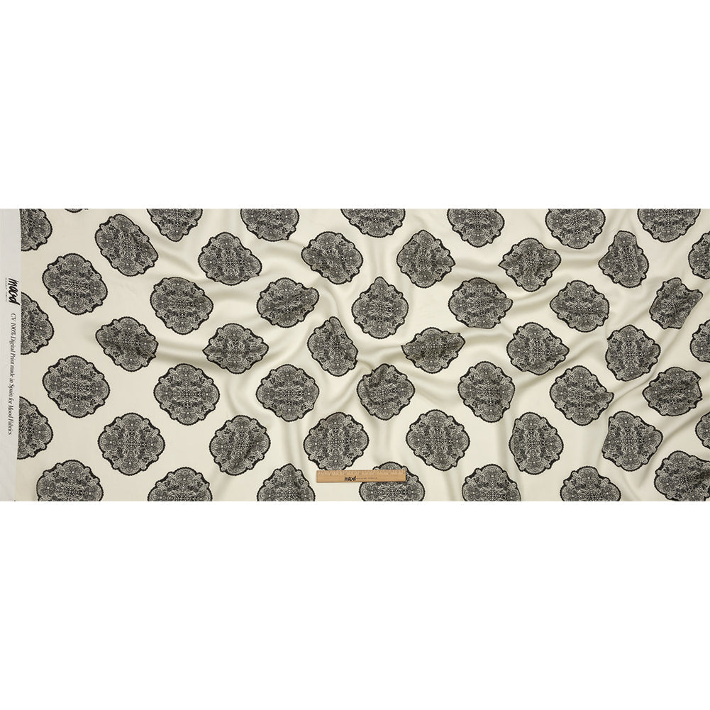 Rayon Challis - White Lacy Medallions - Cathedral Windows Print - Mood Exclusive Metro Collection