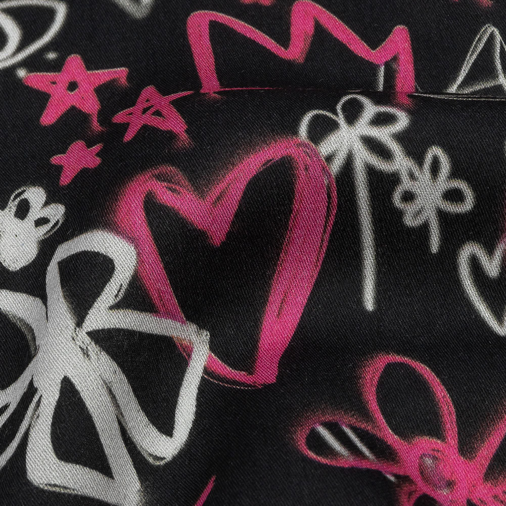 Rayon Challis - Pink and Black Graffiti Doodles - Spontaneous Collaboration Print - Mood Exclusive Metro Collection