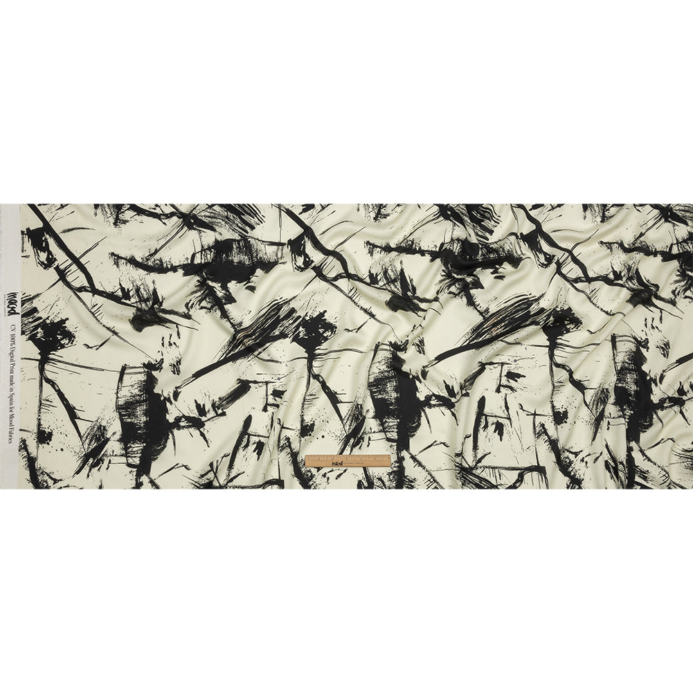 Rayon Challis - Black and White Abstract - Subway Lines Print - Mood Exclusive Metro Collection