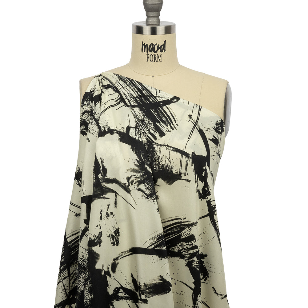 Rayon Challis - Black and White Abstract - Subway Lines Print - Mood Exclusive Metro Collection