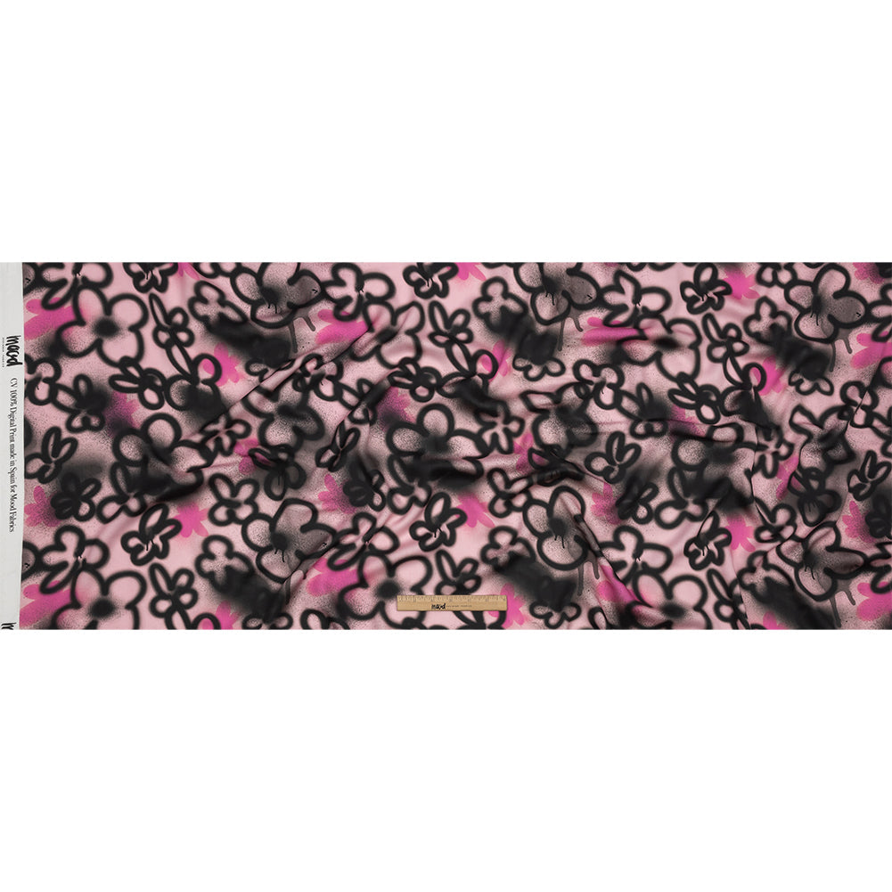 Rayon Challis - Pink and Black Spraypaint Floral - Street Sketch Print - Mood Exclusive Metro Collection