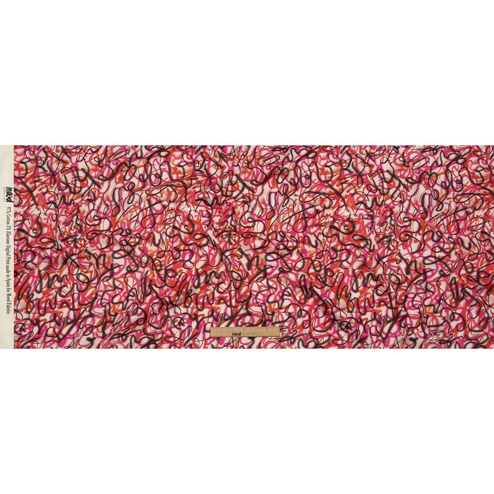 Stretch Cotton Sateen - Pink Spraypaint Scribbles - Love Notorious Print - Mood Exclusive Metro Collection
