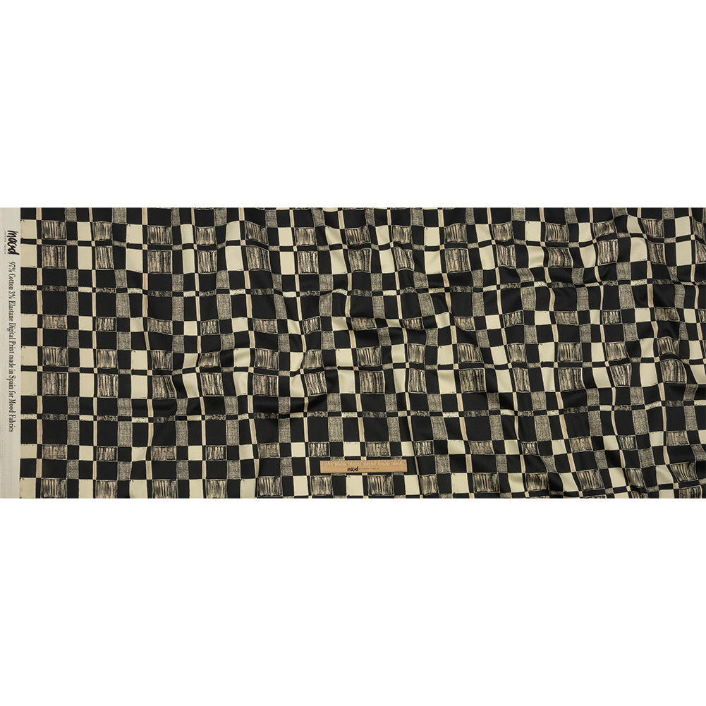 Stretch Cotton Sateen - Black and White Checks - City Blocked Print - Mood Exclusive Metro Collection