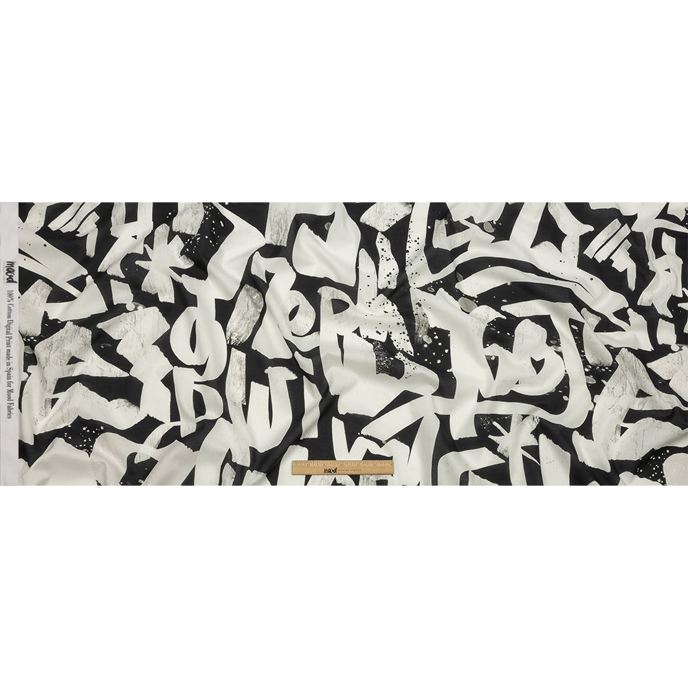 Cotton Voile - Black and White Graffiti Letters - Wall of Fame Print - Mood Exclusive Metro Collection