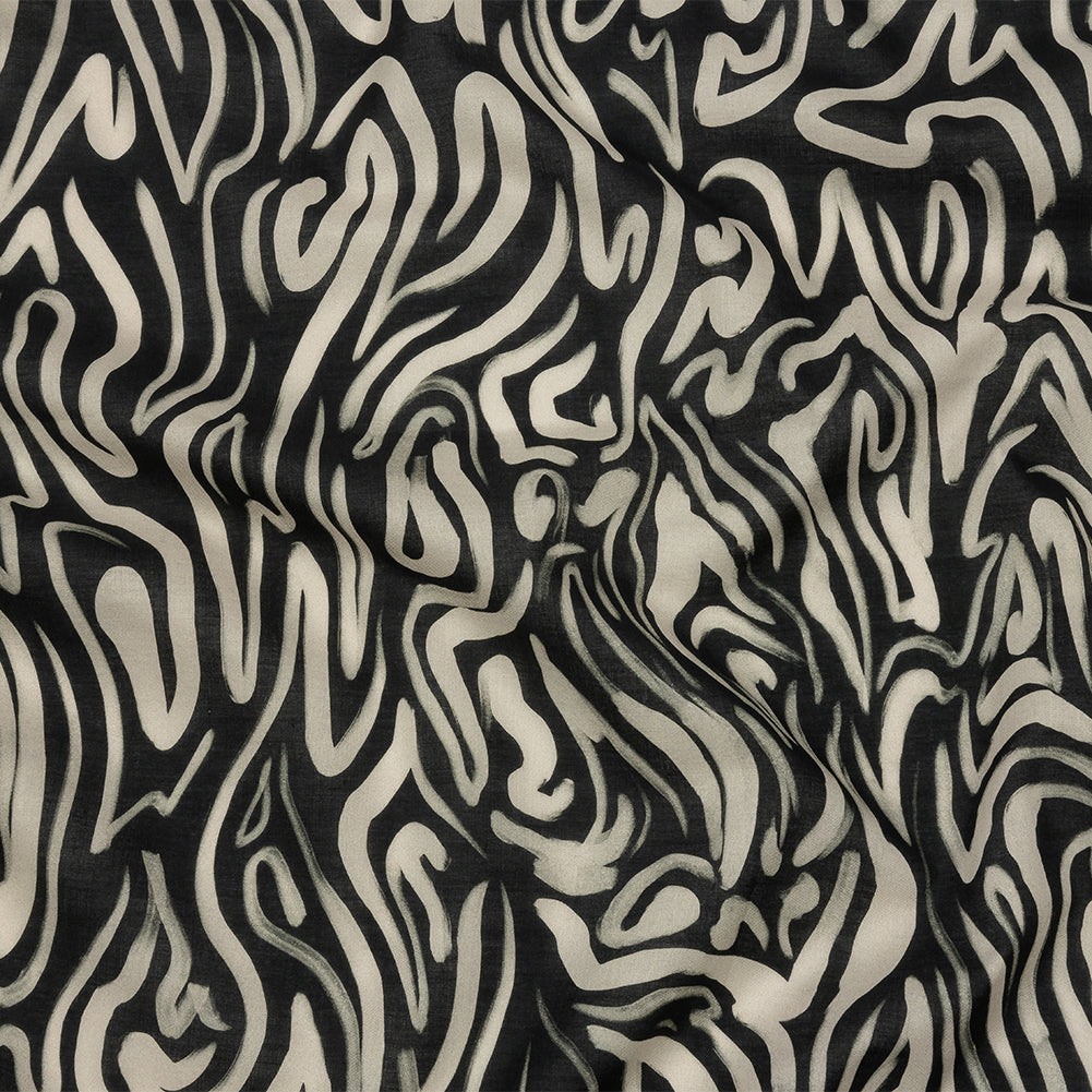Cotton Voile - Black and White Abstract Lines - Gallery Tour Print - Mood Exclusive Metro Collection