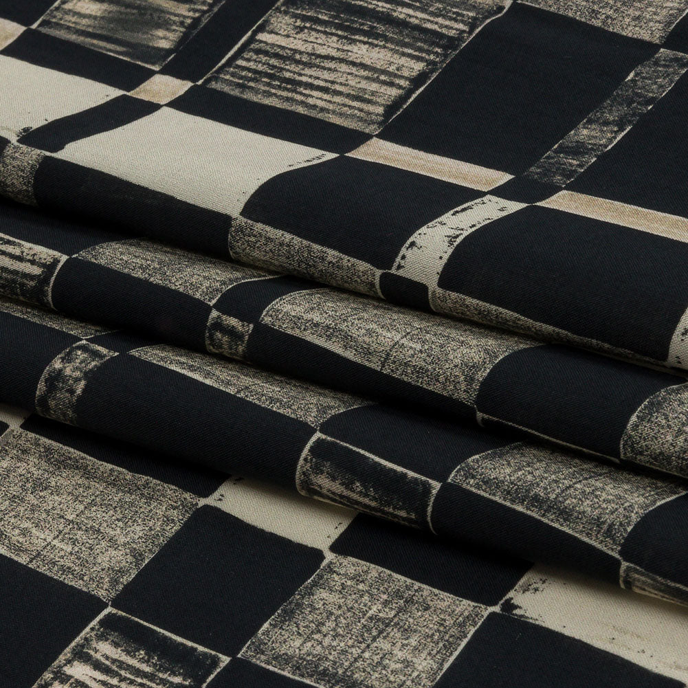 Cotton Voile - Black and White Checks - City Blocked Print - Mood Exclusive Metro Collection