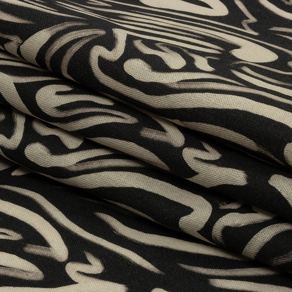 Linen and Rayon Woven - Black and White Abstract Lines - Gallery Tour Print - Mood Exclusive Metro Collection