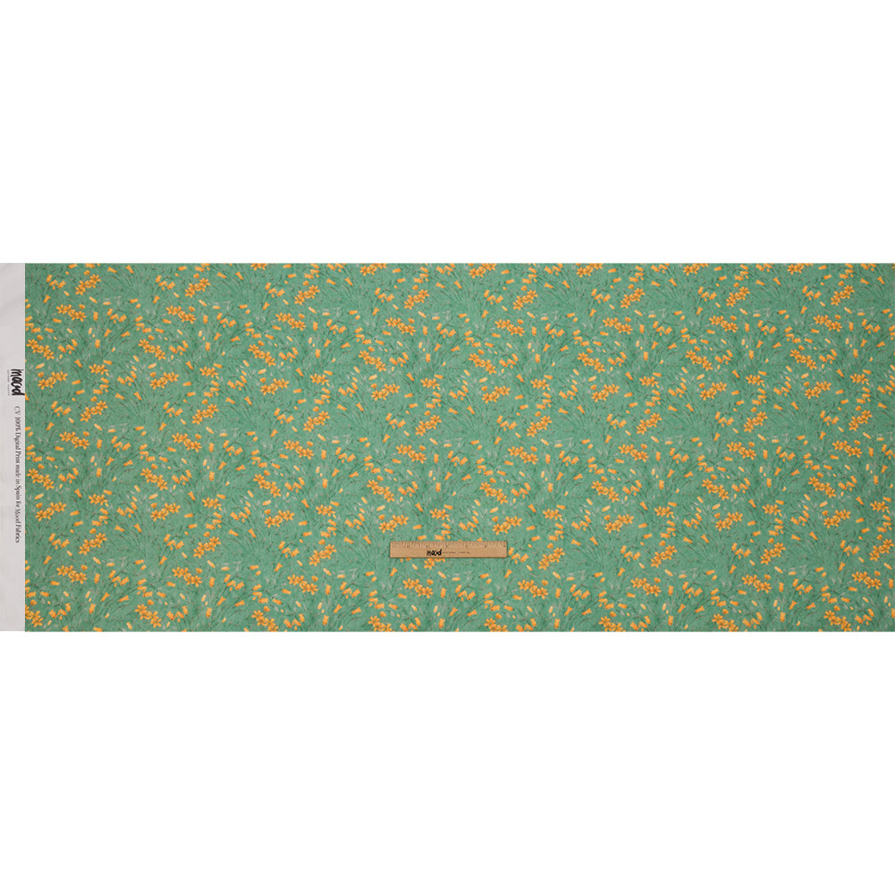 Viscose Georgette - Teal and Orange Floral - Dance with the Daffodils Print - Mood Exclusive Secret Garden Collection