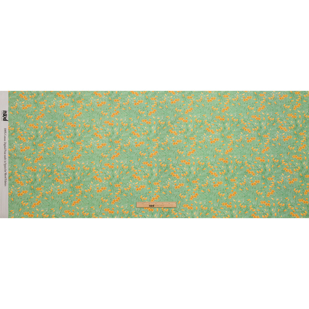 Cotton Poplin - Teal and Orange Floral - Dance with the Daffodils Print - Mood Exclusive Secret Garden Collection