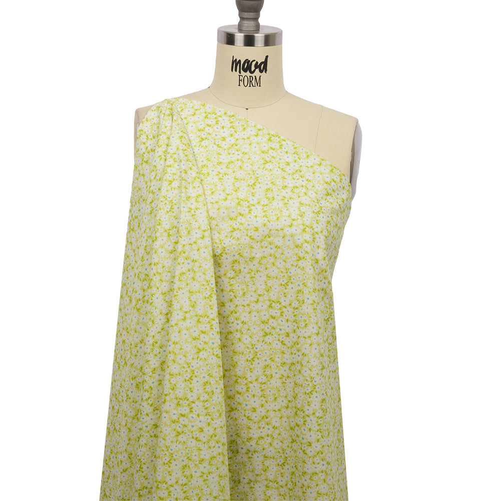 Cotton Poplin - Lime Green and White Floral - Sunday in the Park Print - Mood Exclusive Secret Garden Collection