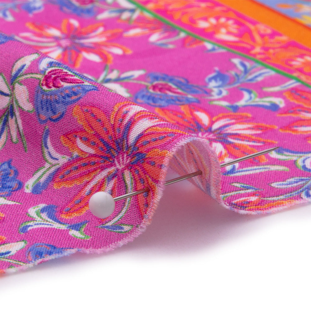 Cotton Voile - Pink and Orange Floral Stripes - Darling Clementine Print - Mood Exclusive Gisele Collection