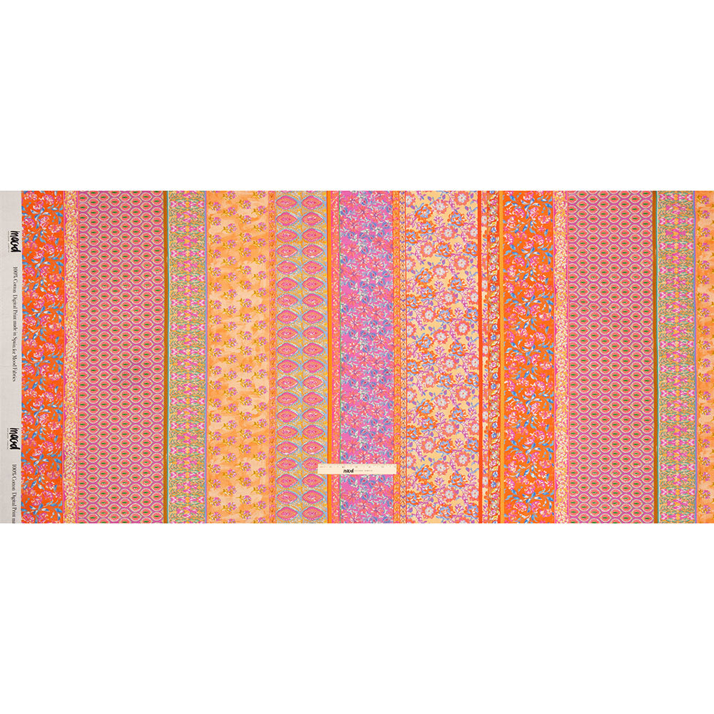 Cotton Voile - Pink and Orange Floral Stripes - Darling Clementine Print - Mood Exclusive Gisele Collection