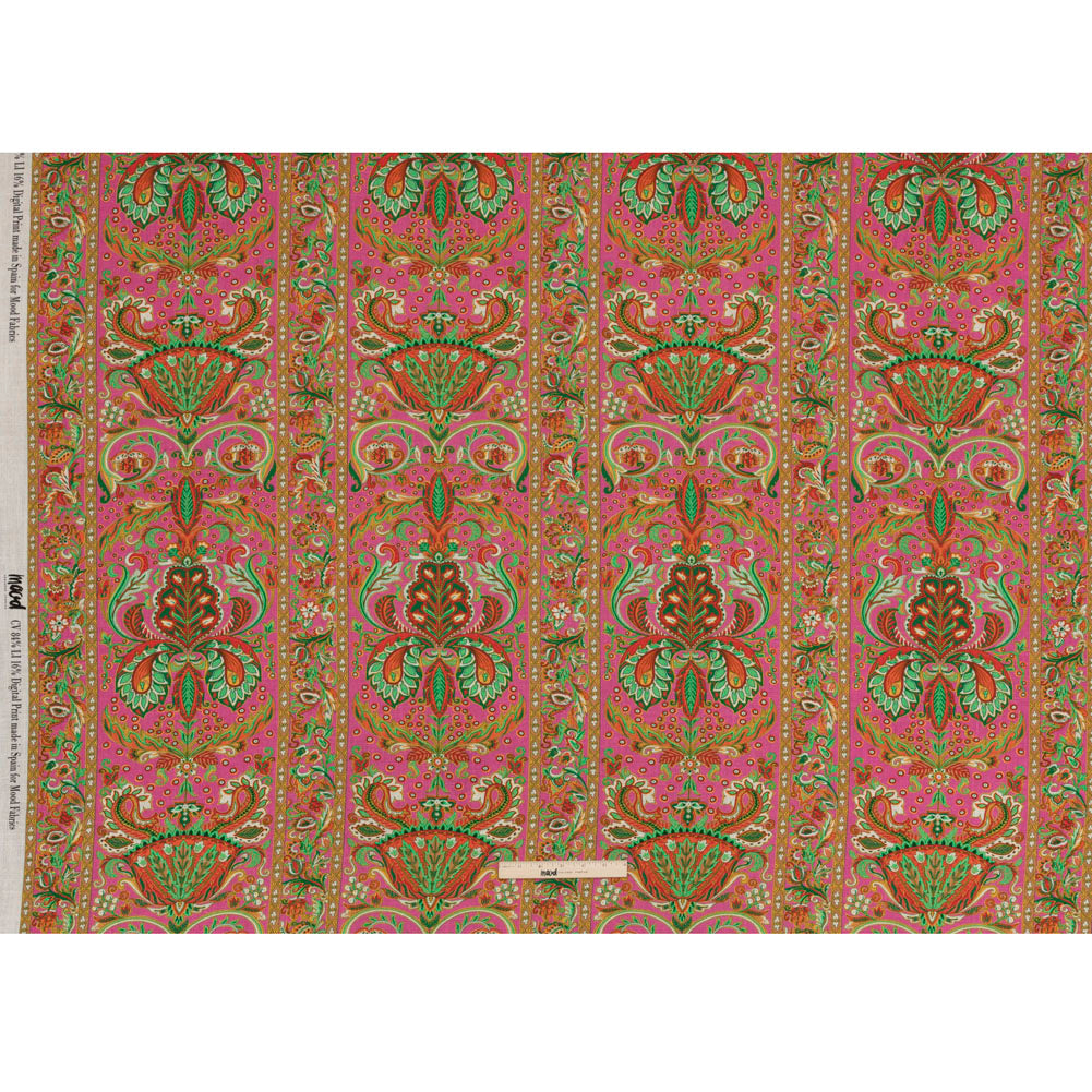 Viscose and Linen Woven - Pink Floral Paisley Stripes - Locust Lily Print - Mood Exclusive Gisele Collection