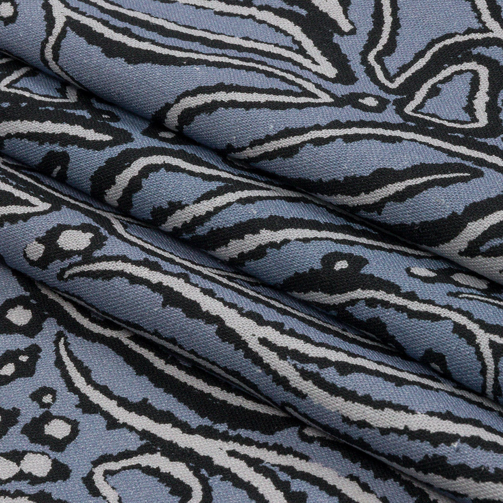 Linen and Rayon Woven - Blue Gray Leaves - Bora Bungalow Print - Mood Exclusive Palm Beach Collection