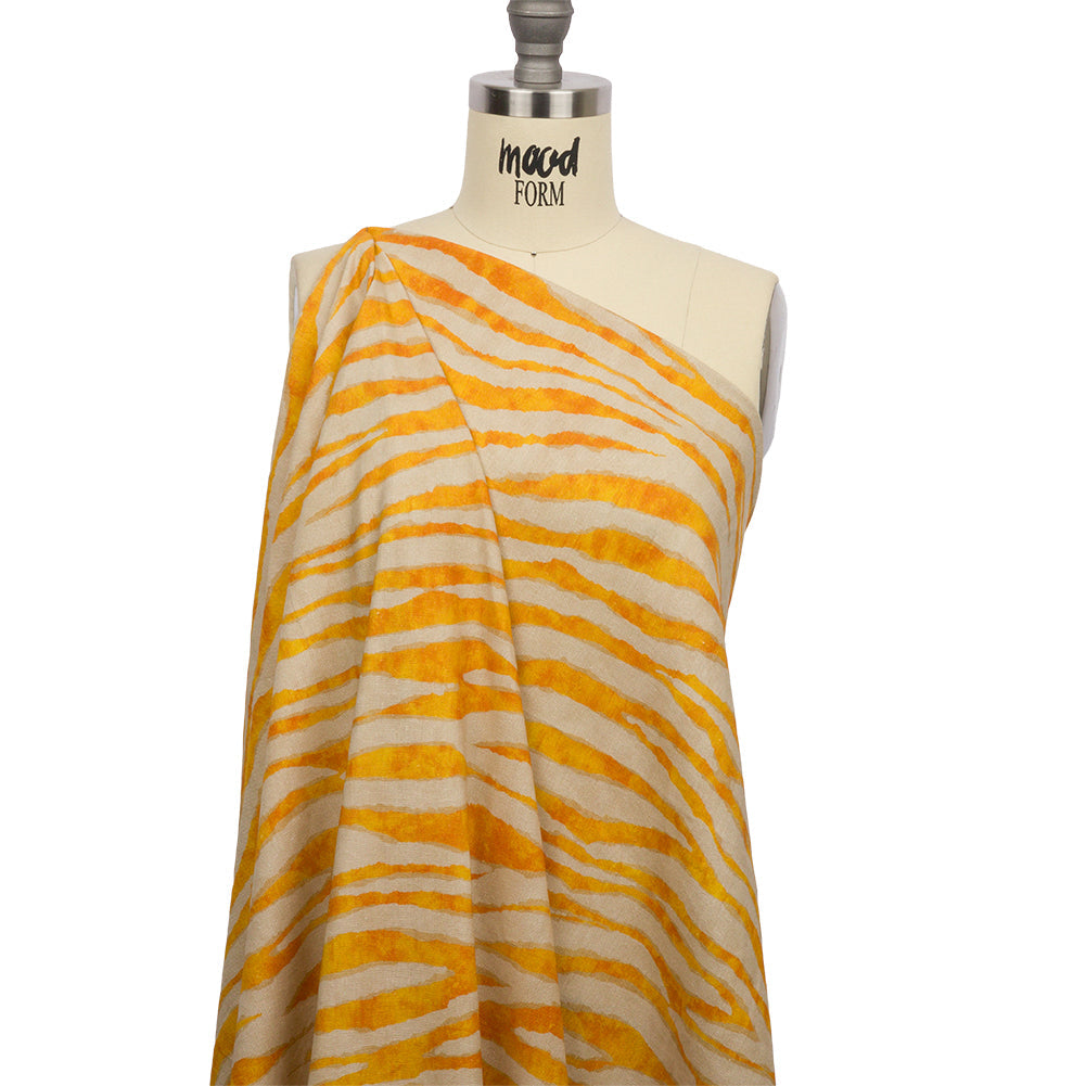 Linen and Rayon Woven - Beige and Orange Zebra Stripes - Sundown Safari Print - Mood Exclusive Palm Beach Collection