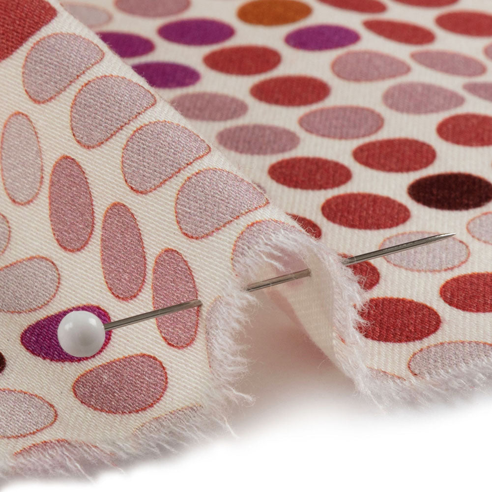 Stretch Cotton Sateen - Pink and Red Dots - Switchboard Soiree Print - Mood Exclusive Yesterday Collection