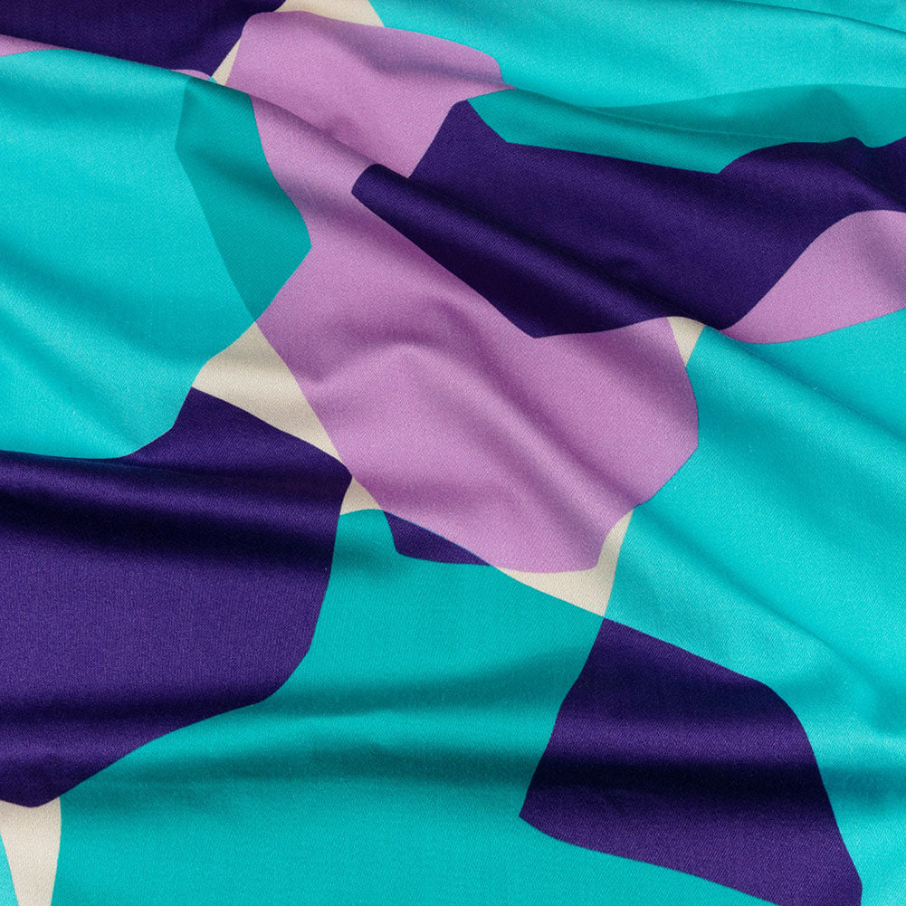 Stretch Cotton Sateen - Lilac and Turquoise Geometric Gems - Midnight Train to Georgia Print - Mood Exclusive Yesterday Collection