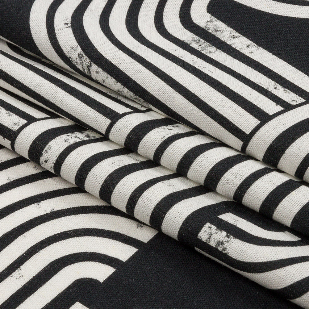 Linen and Rayon Woven - Black Geometric Arches - Submarine Dream Print - Mood Exclusive Palm Beach Collection