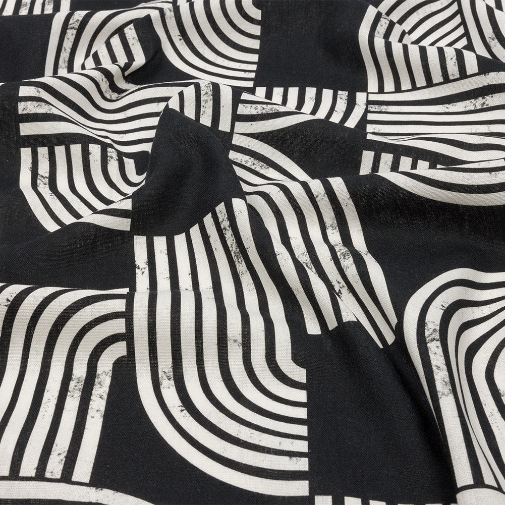 Linen and Rayon Woven - Black Geometric Arches - Submarine Dream Print - Mood Exclusive Palm Beach Collection