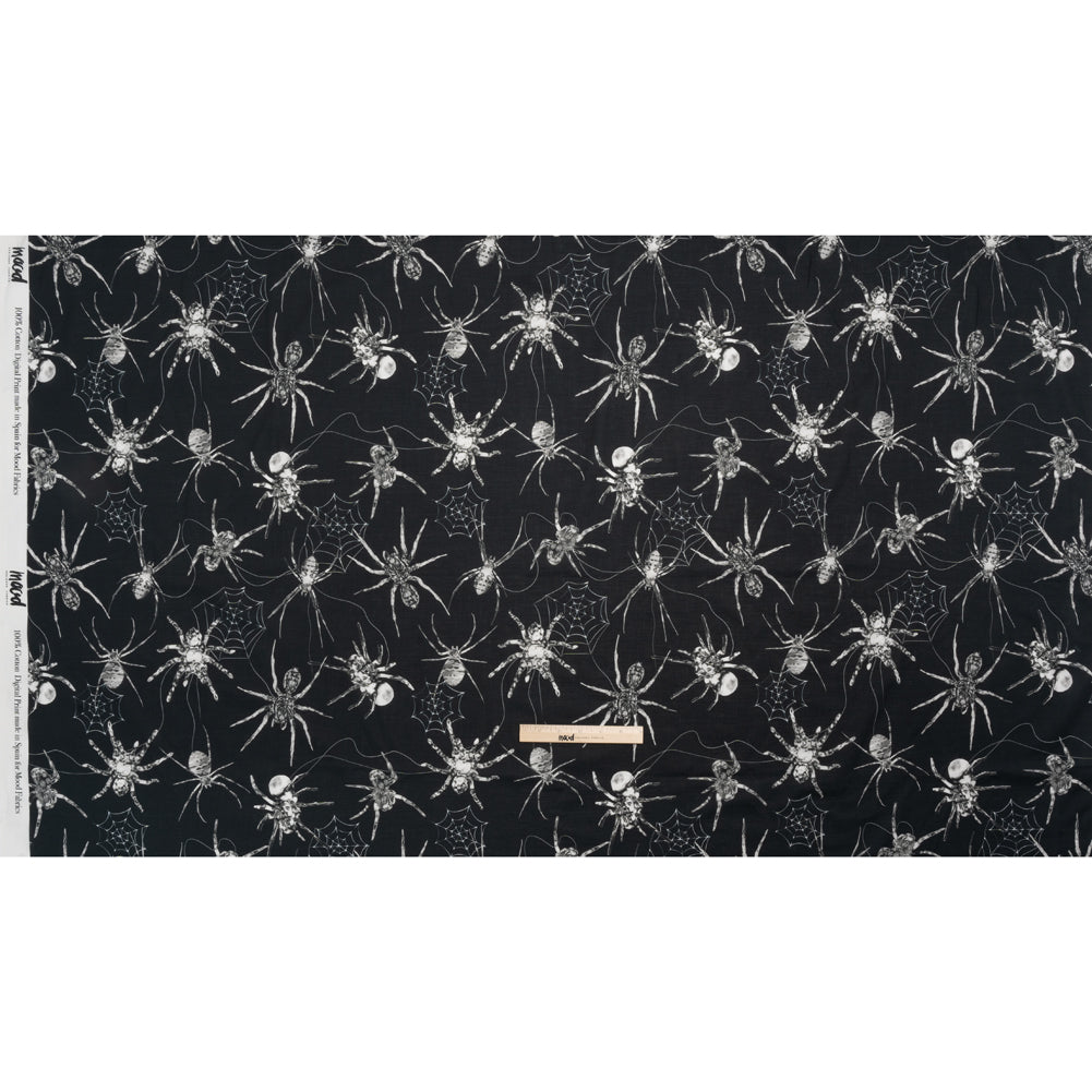 Cotton Voile - Black and White Spiders - Mood Exclusive Tantalizing Tarantulas Print