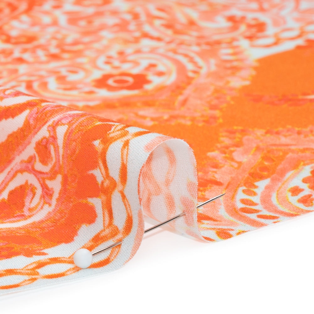 Rayon Challis Panel - Orange Paisley Floral - Sicilian Summer Print - Mood Exclusive Chariot Collection