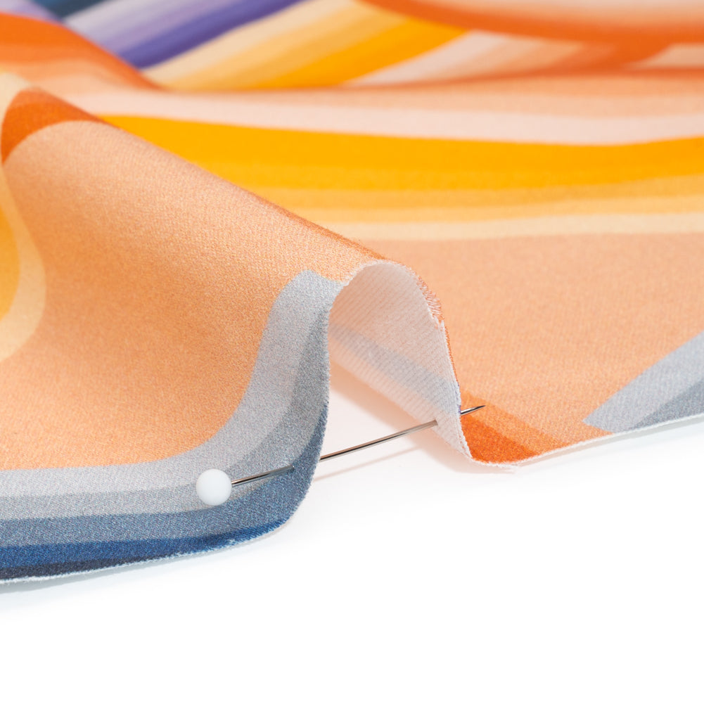 Stretch Cotton Sateen - Orange, Blue and Purple Abstract Lines - Iris's Message Print - Mood Exclusive Chariot Collection