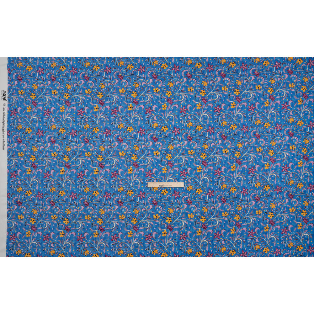 Stretch Cotton Sateen - Blue and Yellow Floral - Apollo's Laurel Print - Mood Exclusive Chariot Collection