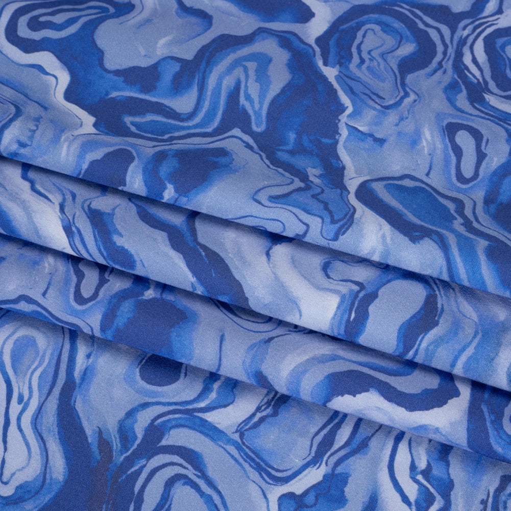 Stretch Cotton Sateen - Blue Abstract - Skyscape Print - Mood Exclusive Chariot Collection