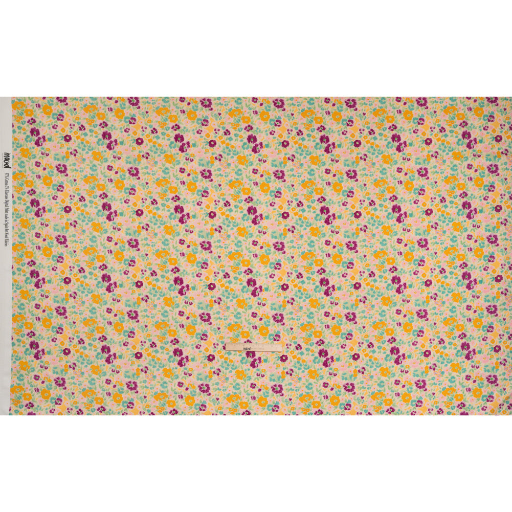 Stretch Cotton Sateen - Yellow and Plum Floral - Midsummer Meadow Print - Mood Exclusive Chariot Collection