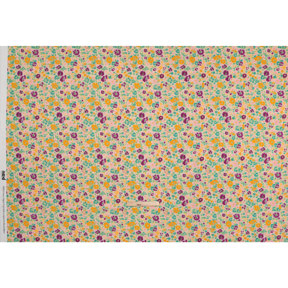 Cotton Voile - Yellow and Plum Floral - Midsummer Meadow Print - Mood Exclusive Chariot Collection