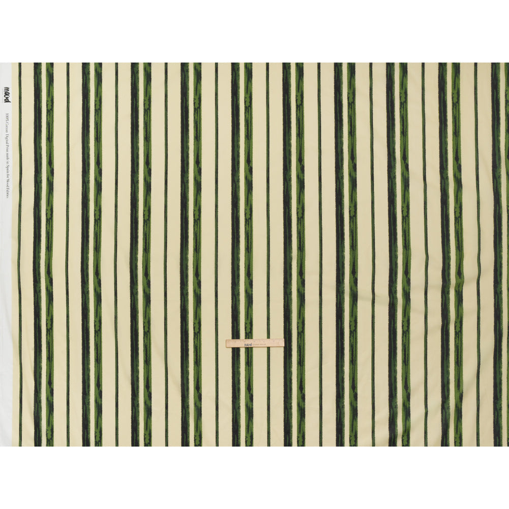 Cotton Voile - Cream and Green Painted Stripes - Verdant Trail Print - Mood Exclusive Acadia Collection