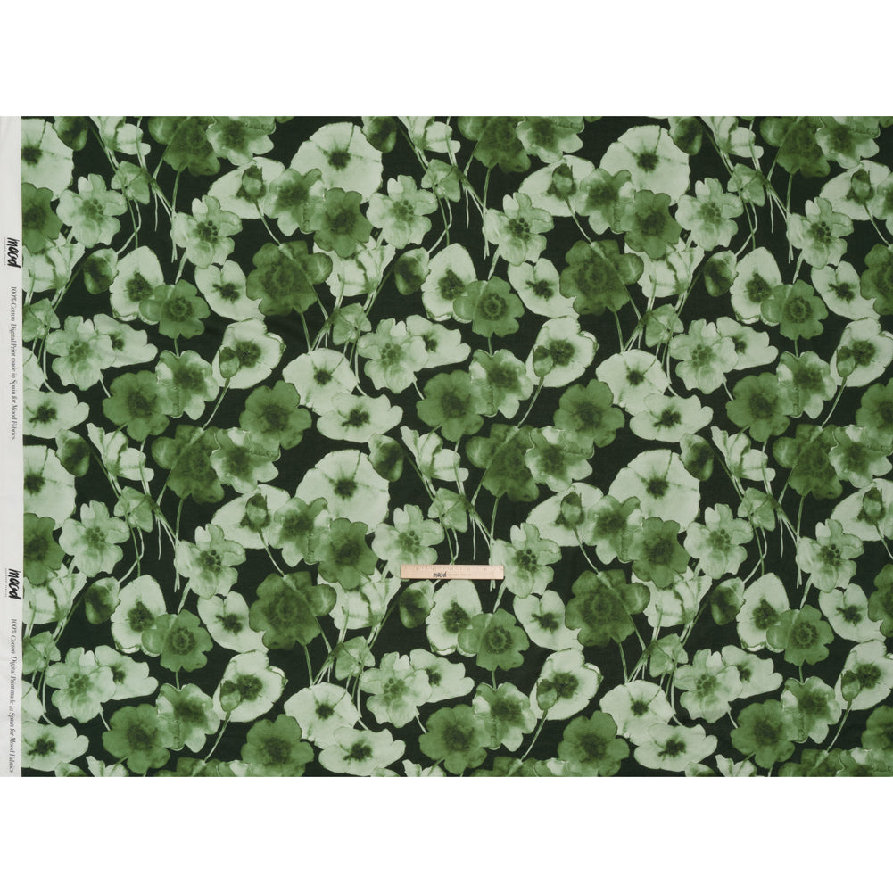 Cotton Voile - Green Painterly Flowers - Coastal Clover Print - Mood Exclusive Acadia Collection