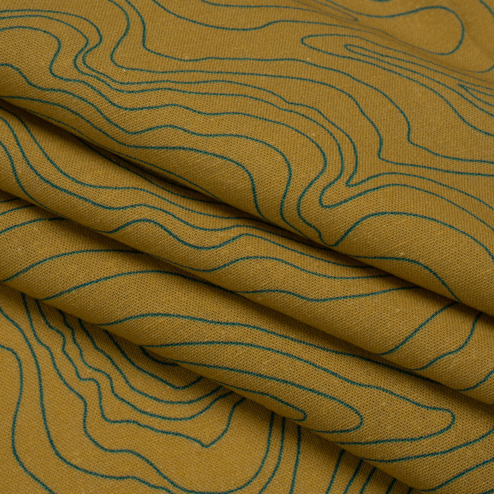 Linen and Rayon Woven - Olive and Hunter Green Abstract Lines - Topographic Map Print - Mood Exclusive Acadia Collection