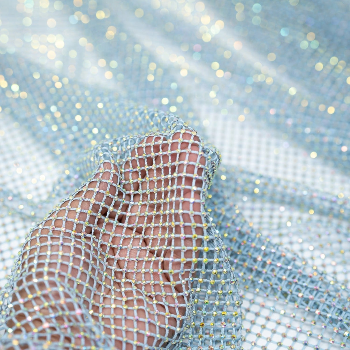 Enigma Diamond Fishnet Polyester Spandex Fabric - Rhinestone Diamond Fishnet, 51/52" Width (1 Yard)