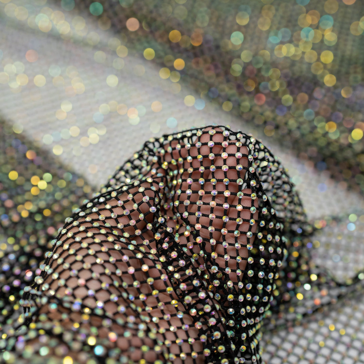 Enigma Diamond Fishnet Polyester Spandex Fabric - Rhinestone Mesh, 51/52" Usable Width (1 Yard)