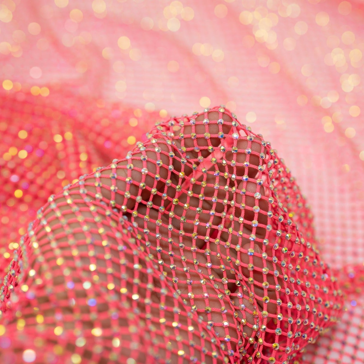 Enigma Diamond Fishnet Polyester Spandex Fabric - Rhinestone Diamond Fishnet, 51/52" Width (1 Yard)